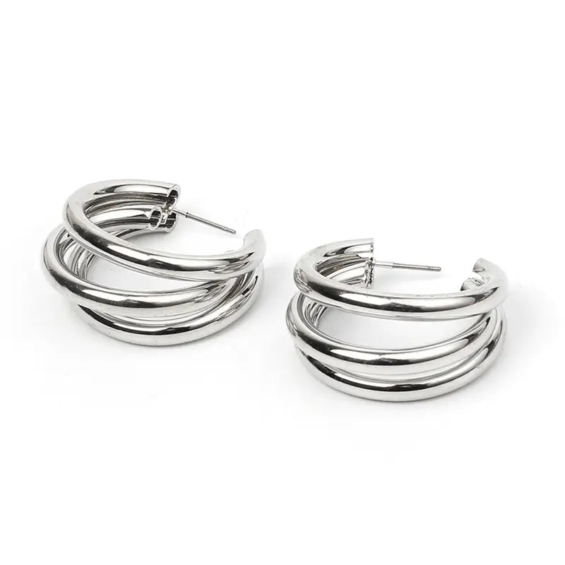 Triple Silver Statement Hoop Earrings